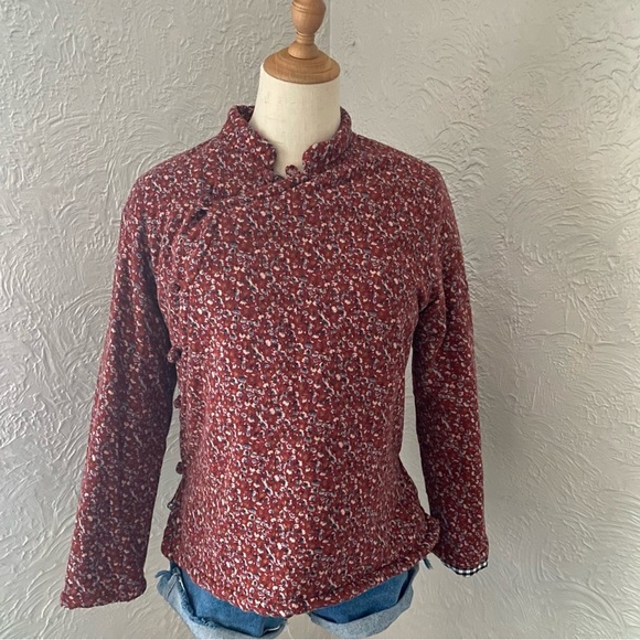 Handmade Quilted Asymmetrical Button Floral Jacket - Picture 1 of 6